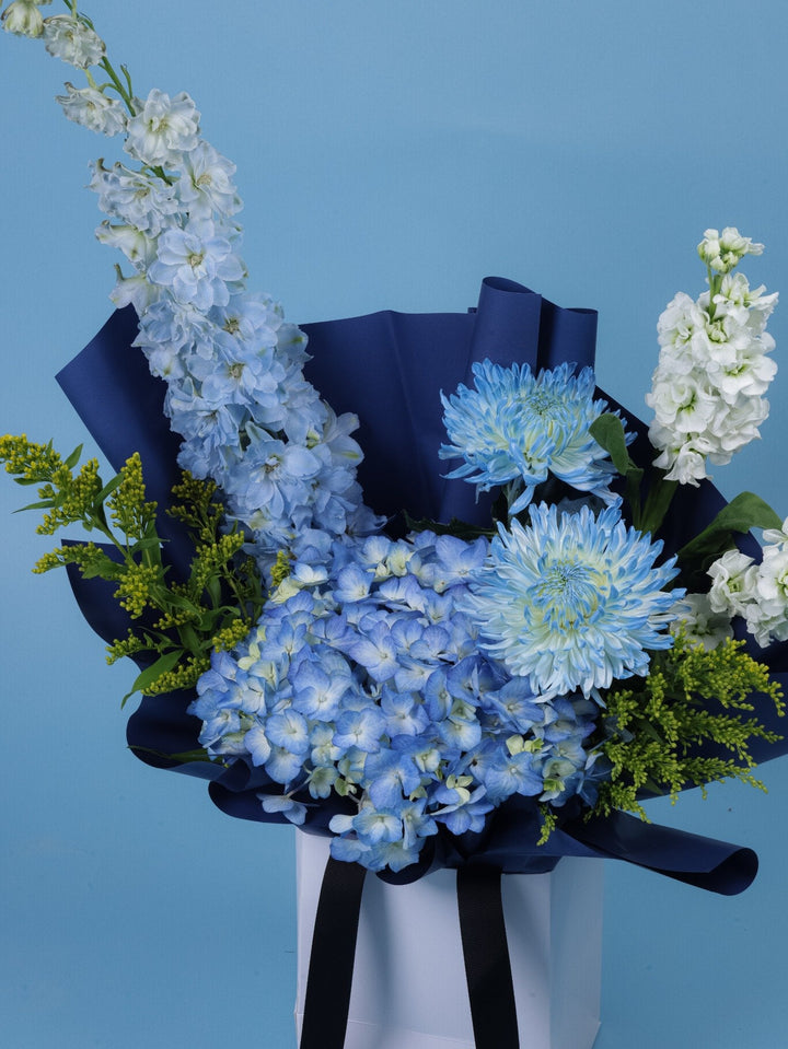 Blue Serenity Bouquet - Twenty Three Flowers & Chocolate