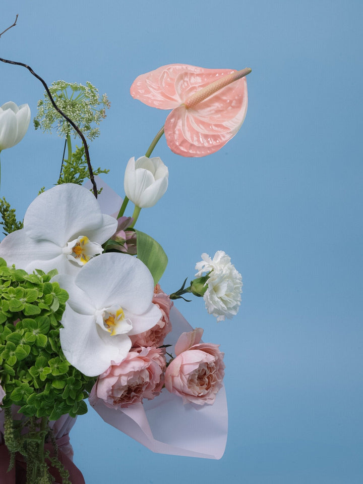 Blush Garden Bouquet - Twenty Three Flowers & Chocolate