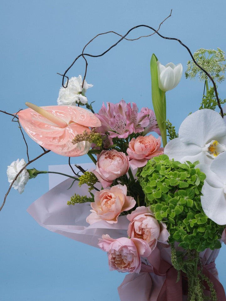 Blush Garden Bouquet - Twenty Three Flowers & Chocolate