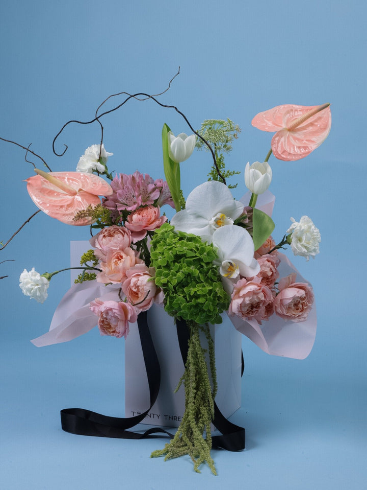 Blush Garden Bouquet - Twenty Three Flowers & Chocolate