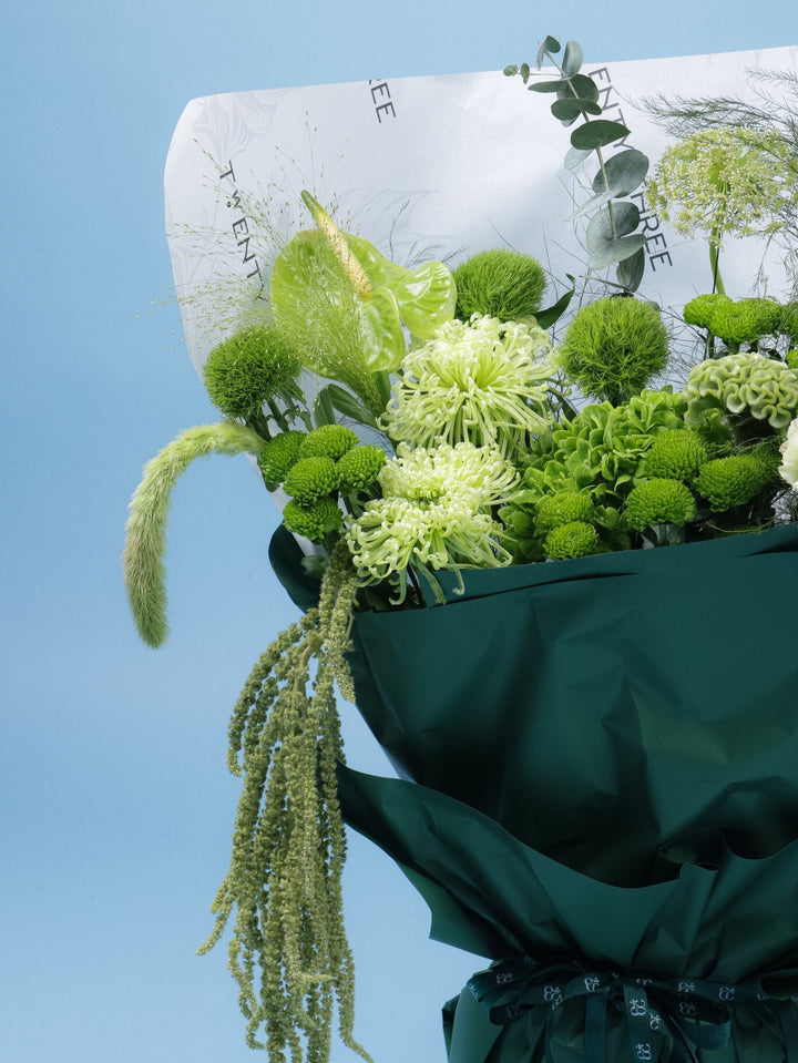 Green Whisper Bouquet - Twenty Three Flowers & Chocolate